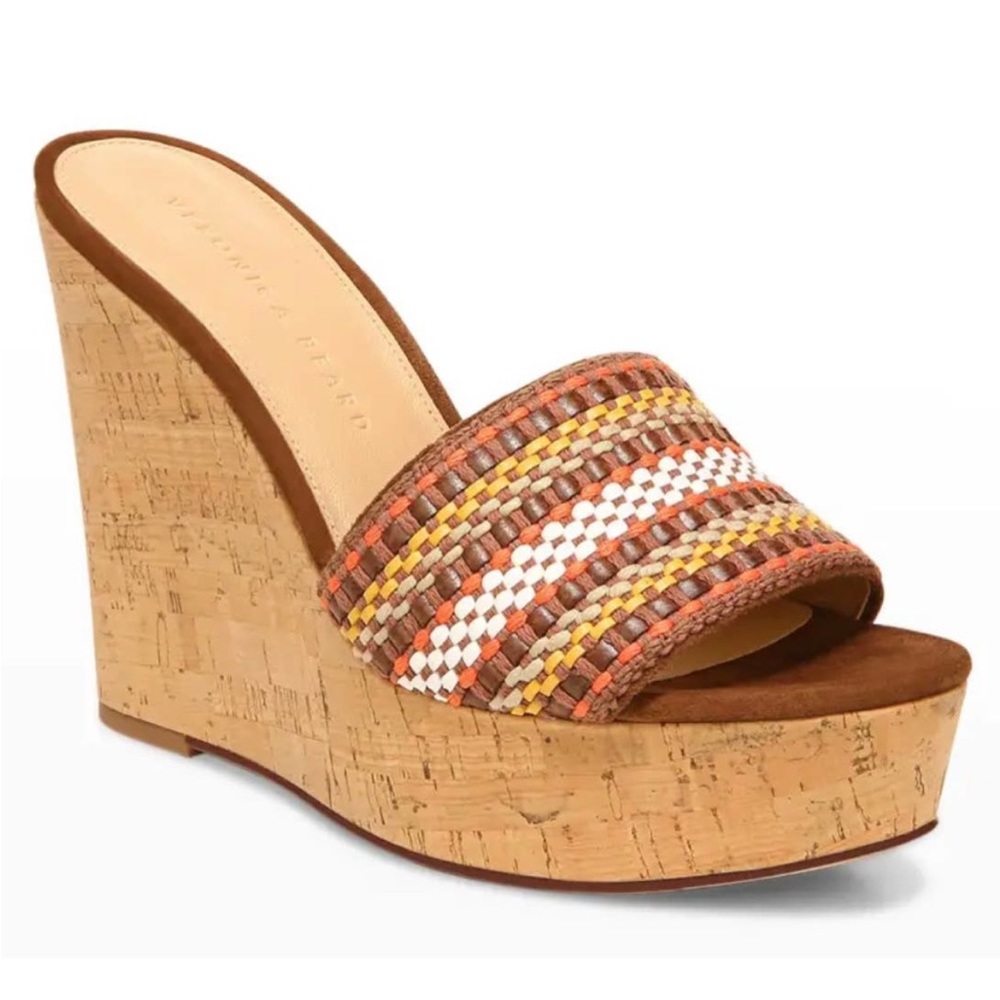 NWOB Veronica Beard Dali Multi Woven Cork Wedge Sandals SZ 7.5